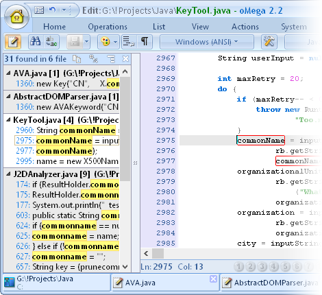 oMega Commander Features. Editor function: Find All